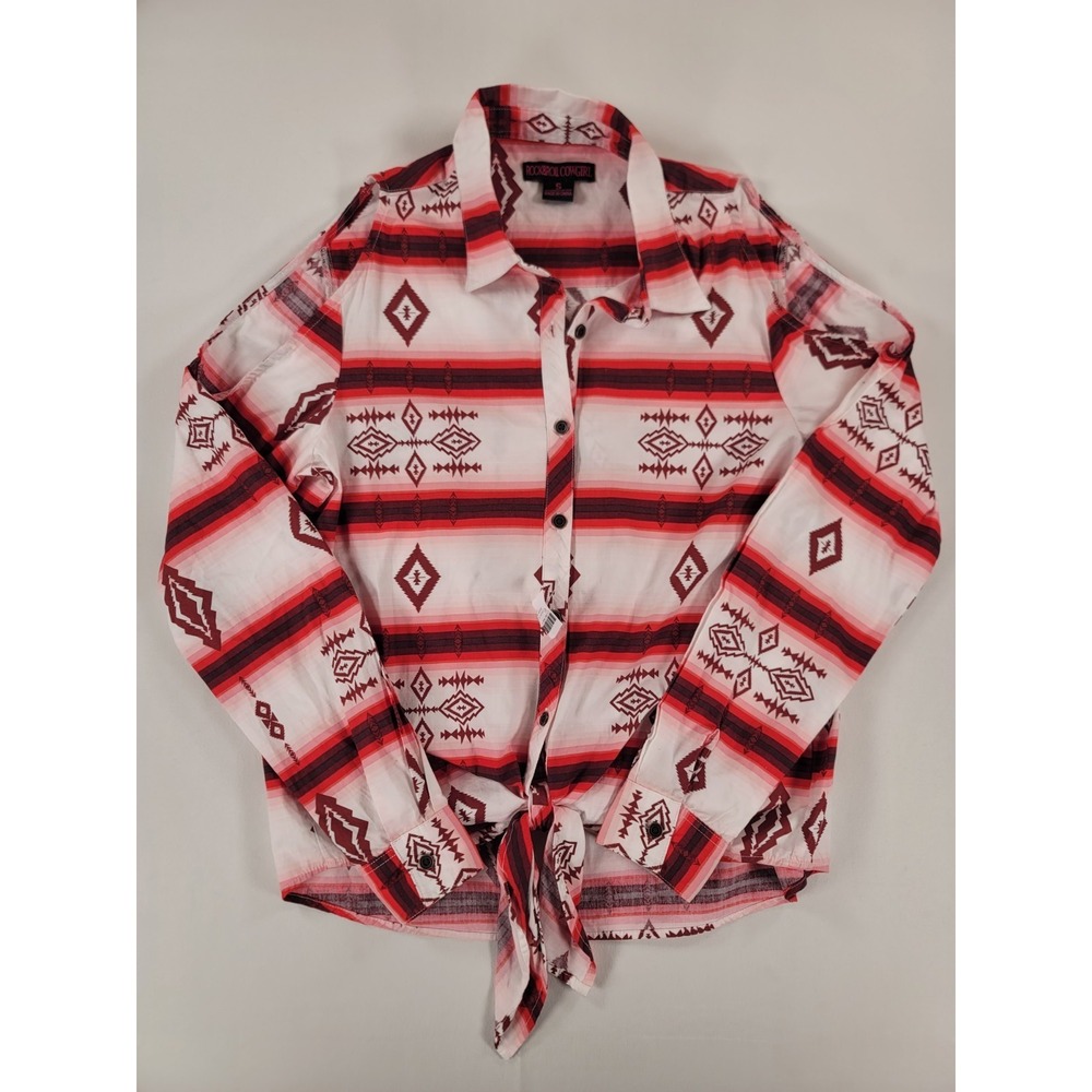 Rock & Roll Cowgirl Aztec Western Tie Front Shirt NWT Womens Small